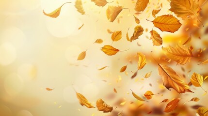 Wall Mural - Seasonal Background with Autumn Leaves blowing in the wind. Mid Brown Banner with copy-space.