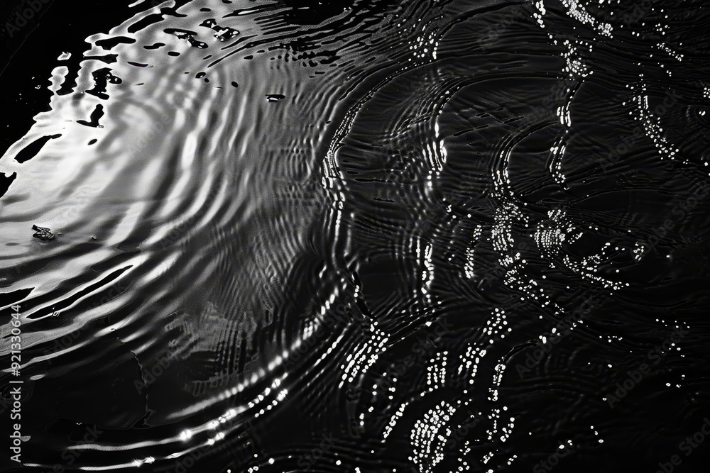 Black and white water with rippling patterns creating dynamic light and ...