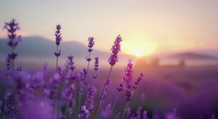 Canvas Print - Lavender Fields at Sunset in a Serene Landscape