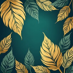 Wall Mural - Golden leaves line art background vector. luxury gold abstract wallpaper with blue and tidewater green color. Design for prints, Home decoration, fabric and cover design. vector illustration