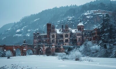 Wall Mural - The historic castle ruins are snow-covered in the winter season