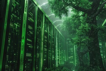 Wall Mural - Green Data Center Technology Integrated in Forest Environment