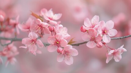 Canvas Print - Delicate Cherry Blossom Branches Blooming in Springtime With Soft Pink Background