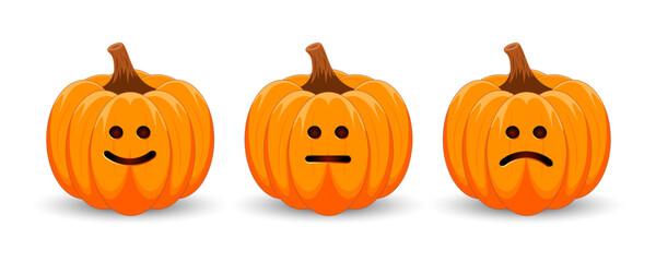 Poster - Funny Halloween pumpkins with cute smiles. Orange pumpkin with smile for your design for the holiday Halloween. Vector illustration.