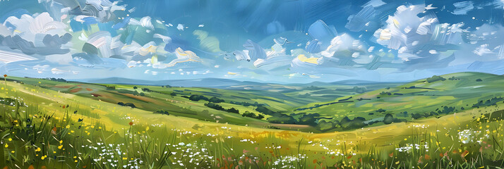 Wall Mural - Tranquil Landscape in Gouache: A Serene Escape into Nature's Vibrant Beauty