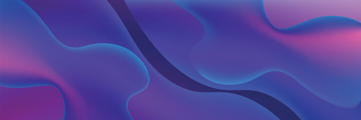 Abstract blue and purple liquid wavy shapes futuristic banner. Glowing retro waves vector background