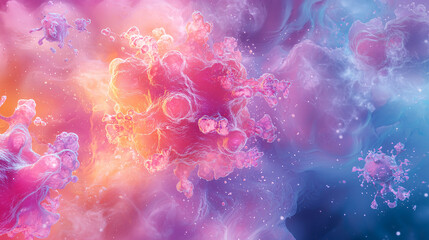 Wall Mural - a colorful space with a pink and orange blob in the middle. the blob is surrounded by other colorful