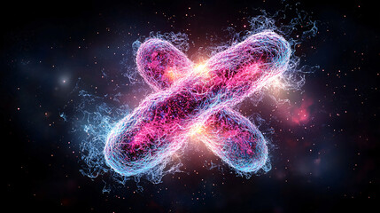 Wall Mural - a colorful, glowing, and abstract representation of a virus. the virus is depicted as a pair of pink