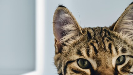 Poster - A close up of a cat's face with some green in the background, AI