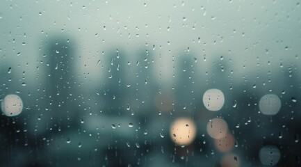 Wall Mural - Rainy Day View With Urban Skyline and Blurred Lights in the Background