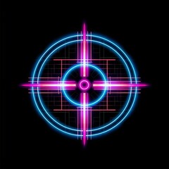 Sticker - Neon abstract target design on a black background with colorful lines