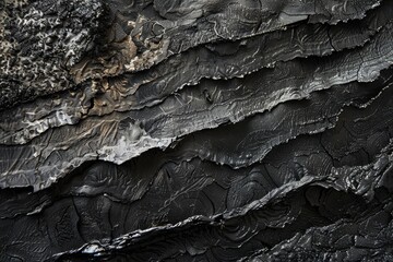 Wall Mural - Detailed view of textured black and white rock face, Layers of texture and depth suggesting the power of physical exertion