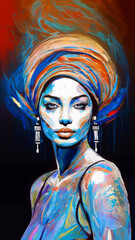 Wall Mural - scarf hair woman modern painting art acrylic