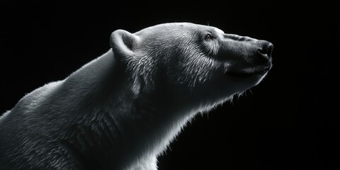 photo of a polar bear isolated against a black background, emphasising the polar bear's majestic fea