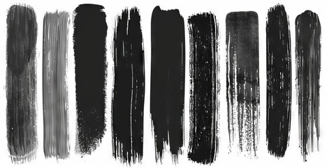 Wall Mural - Grunge brushes, ink brush strokes isolated on a white background. Trendy brush strokes for black ink paint, grunge backdrop, dirt banner, watercolor design and dirt texture.