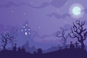 Spooky halloween background, vector illustration, halloween wallpaper, landscape