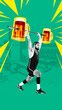 © master1305 - Powerful man, weightlifter with heavy barbells with two beer mugs training against abstract background. Contemporary art collage. Concept of sport and festivals, game, event, drinks