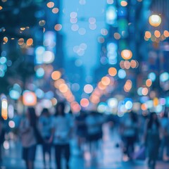 Wall Mural - A blurry image of a busy city street with people walking. AI.