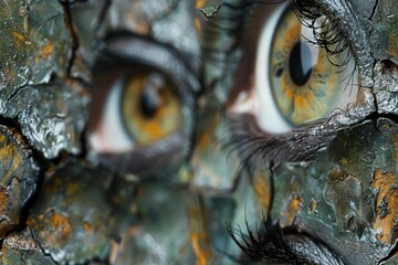 Poster - A close up of a pair of eyes with yellow irises. AI.