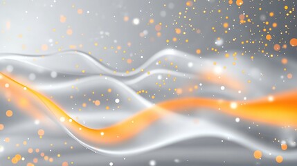 Poster - Abstract grey background with orange and white dots, grey wavy lines and sparks on the right side