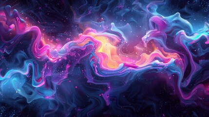 Wall Mural - Neon Fluid Dynamics: Liquid dynamics with neon colors, flowing and splashing in intricate patterns.