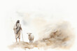 © fotoyou - Shepherd Jesus Christ Taking Care of One Missing Lamb Watercolor Illustration