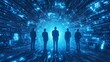 © Nima - A group of business leaders are standing in a digital tunnel, symbolizing their journey into the future of technology. The blue and white lights represent the digital world
