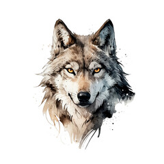  watercolor wolf head illustration on transparent background