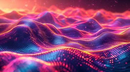 Wall Mural - Neon Geometric Waves: Waves rendered in geometric forms with neon colors, creating a dynamic visual of energy and intensity.