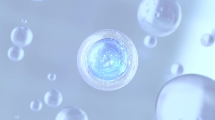 Wall Mural - 3d render animation with liquid, transparent bubbles flying away. macro shot of various bubbles in w