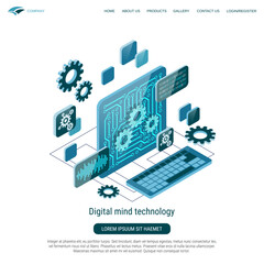 Wall Mural - Digital mind, artificial intelligence, cyberspace technology flat 3d isometric vector concept illustration