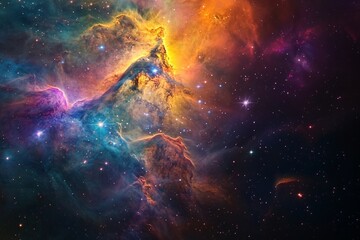 Wall Mural - background with stars vibrant and colorful nebula with swirling patterns, resembling the shape of an