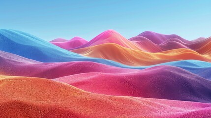 Wall Mural - Neon Sand Dunes: Sand dunes rendered with neon colors, creating a vibrant desert landscape.