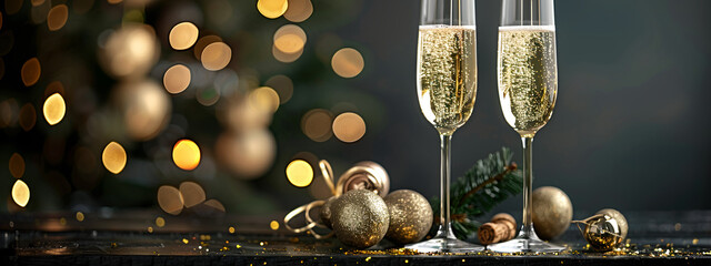 new year celebration with champagne glass