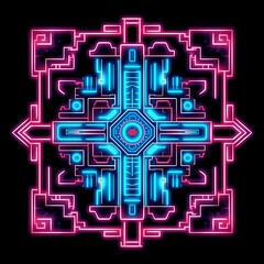 Sticker - Vibrant neon geometric design with intricate patterns on a black background