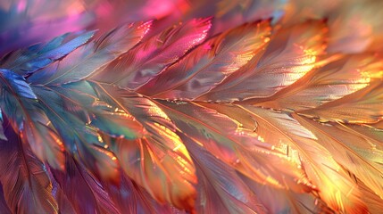 Wall Mural - Prismatic Feather Patterns: Feathers with prismatic surfaces, reflecting a spectrum of colors.