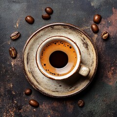 Poster - Aromatic Coffee Cup on Rustic Table