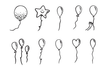 Wall Mural - Balloon doodle vector icon. Doodle set element. Heart, star balloons