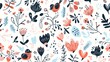 © YanabY - Colorful floral and bird patterns on a white background with diverse plants and flowers illustrated with a whimsical style