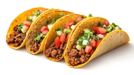 Chopped Beef steak mexican tacos on white background