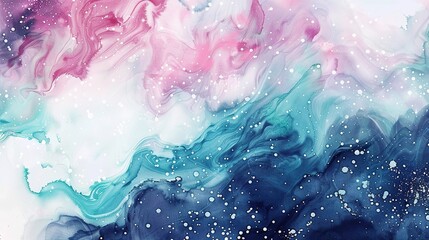 Ethereal abstract art featuring swirling pink, blue, and white colors with a cosmic theme