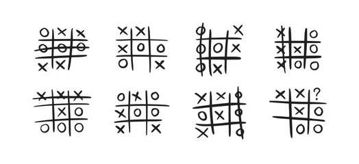 Sticker - Hand drawn tic tac toe game, doodle X-O children game. Noughts and win. Play tictactoe draw.