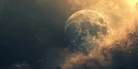 Wall Mural - a large moon is in the sky with a cloudy background. the moon is surrounded by a lot of stars and th