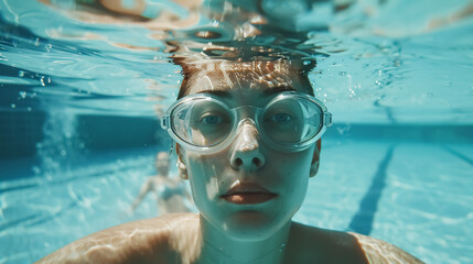 Female athlete swimming in a pool.