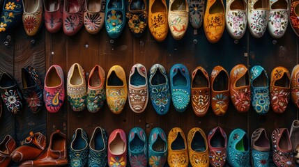 Colorful Hand-Painted Slippers on Display