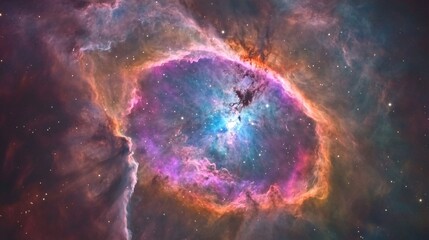 Wall Mural - beautiful, colorful nebula, giant, pink and blue gas cloud in the shape of an eye, surrounded by sta