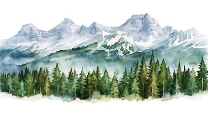 Wall Mural - Bavarian Alps watercolor illustration for Octoberfest celebration.