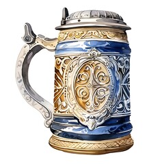 Wall Mural - Beer stein watercolor illustration for Octoberfest celebration.