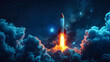 © Людмила Мазур - A rocket is flying through the sky with a bright light trailing it. The image has a sense of wonder and excitement, as if the viewer is witnessing a moment of great achievement or adventure