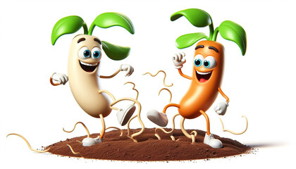 Wall Mural - 3D funny seed cartoon in growth phase. Biology concept
